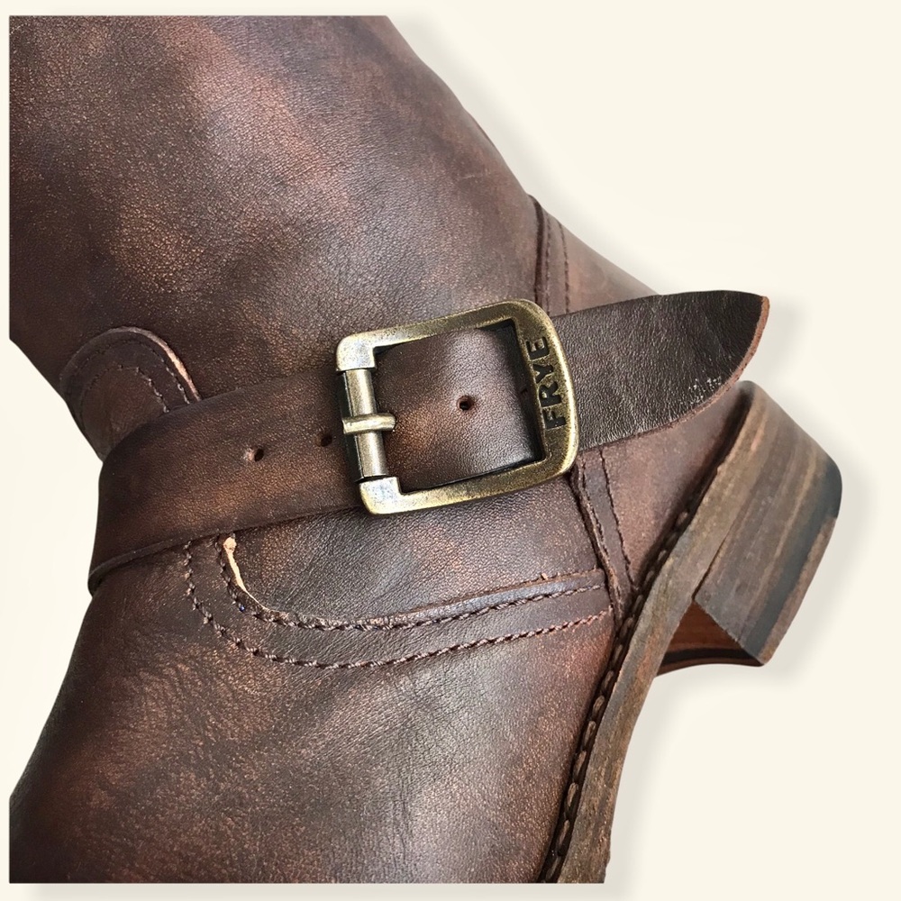 Frye Veronica Slouch Brown Leather Engineer Boots - Picture 14 of 16